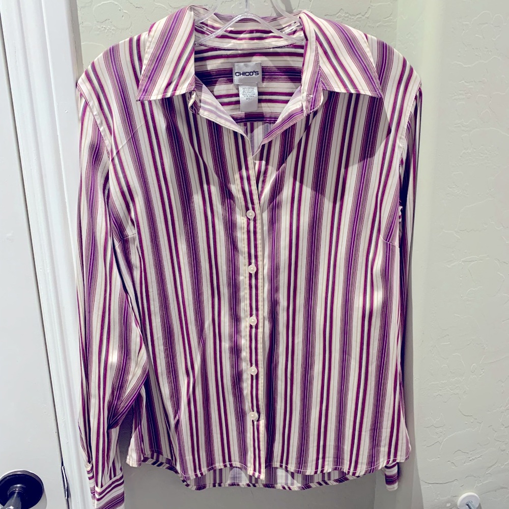 Chico’s button down pinstriped long sleeved shirt